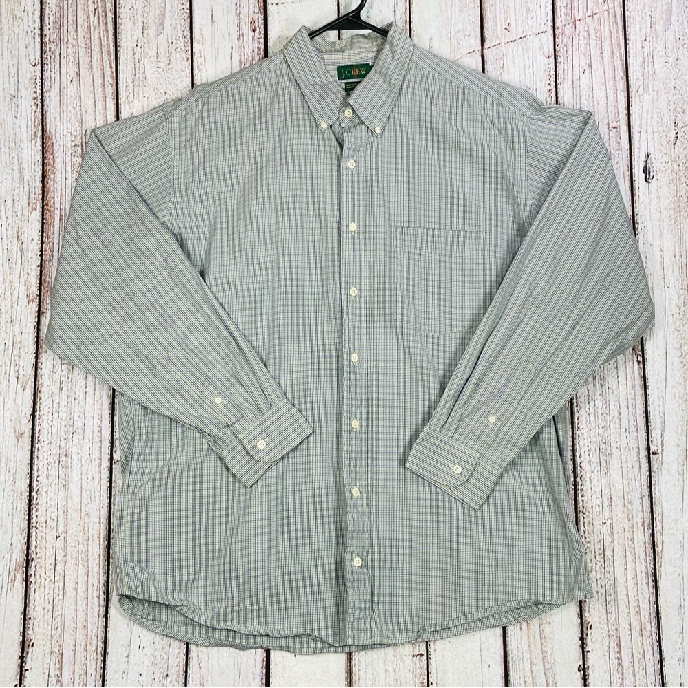 J. Crew Shirt Mens 17 34/35 Large Blue Long Sleeve Button Down Check Vintage